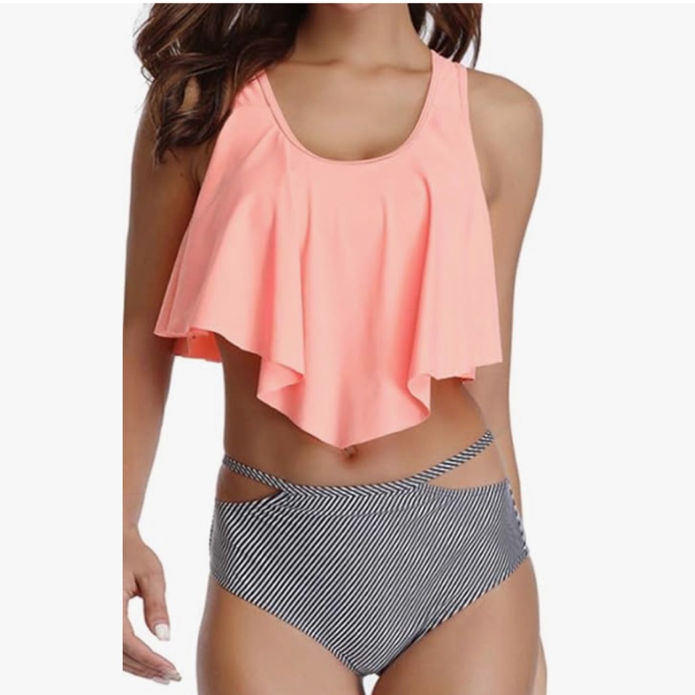 Ruffled high waist bikini set